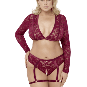 Conjunto de lencería burdeos Scarlet de 2 piezas en tallas XL, 2XL y 3XL