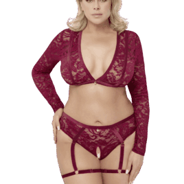 Conjunto de lencería burdeos Scarlet de 2 piezas en tallas XL, 2XL y 3XL