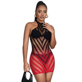 VESTIDO DE MALLA DEGRADADO NEGRO ROJO